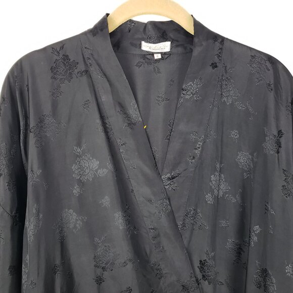 Golden Bee Vintage Black Silky Rayon Robe Kimono Embroidered Floral Bird Small - Picture 6 of 8